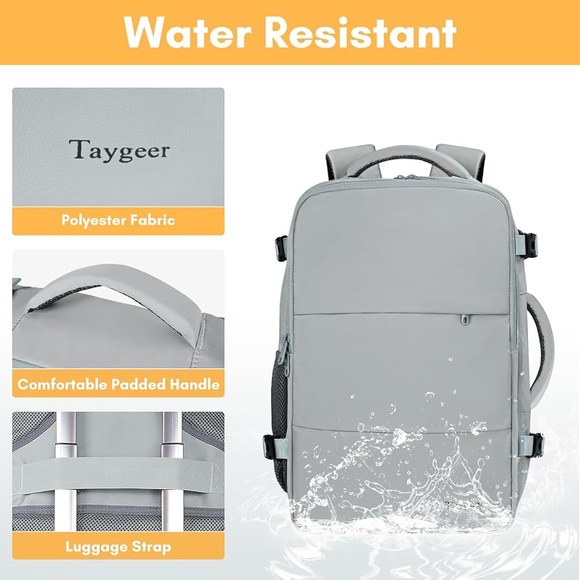 Taygeer Grey Travel Backpack w/ USB, Shoe Pouch, Fits 15.6” Laptop - Picture 13 of 14